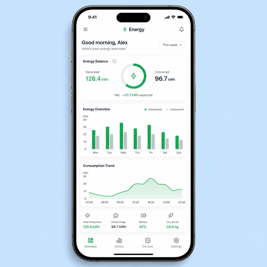 Energiebeheer-app met verbruiksgrafieken